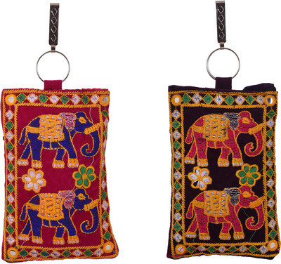 

Craft Trade Fabric Embroidered Work Velcro Multicolor Mobile Pouch Pouch(Multicolor, Red)