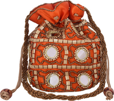 

Craft Trade Silk Beaded Work Drawstring Multicolor Potli Bag Potli(Orange)