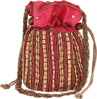 

Craft Trade Silk Beaded Work Drawstring Multicolor Potli Bag Potli(Pink)