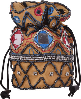 

Craft Trade Silk Beaded Work Drawstring Multicolor Potli Bag Potli(Brown)