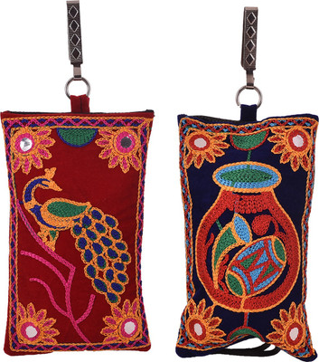 

Craft Trade Fabric Embroidered Work Velcro Multicolor Mobile Pouch Pouch(Multicolor, Green), Green;multicolor