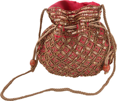 

Craft Trade Silk Beaded Work Drawstring Multicolor Potli Bag Potli(Red)