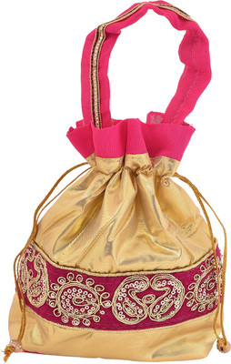 

Craft Trade Silk Embellished Work Drawstring Multicolor Potli Bag Potli(Multicolor, Pink)