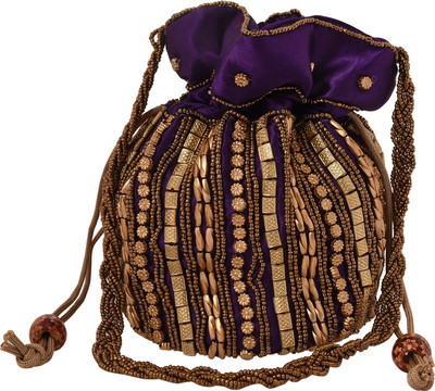 

Craft Trade Silk Beaded Work Drawstring Multicolor Potli Bag Potli(Purple)