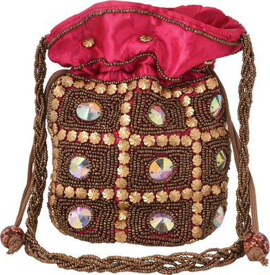 

Craft Trade Silk Beaded Work Drawstring Multicolor Potli Bag Potli(Pink)