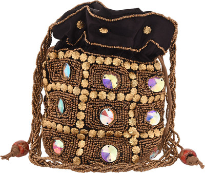 

Craft Trade Silk Beaded Work Drawstring Multicolor Potli Bag Potli(Black)
