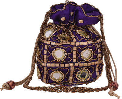 

Craft Trade Silk Beaded Work Drawstring Multicolor Potli Bag Potli(Purple)