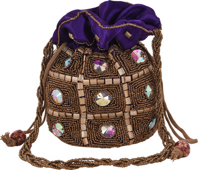 

Craft Trade Silk Beaded Work Drawstring Multicolor Potli Bag Potli(Purple)