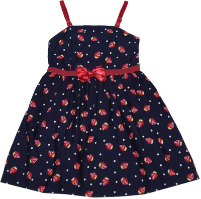 NautiNati Girls Midi/Knee Length Casual Dress(Multicolor, Sleeveless, Blue-red
