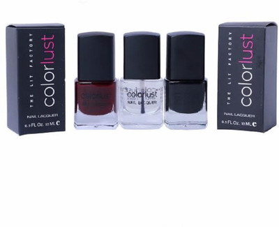 

Colorlust Nailpaint Rouge Red Black and Topcoat Rouge Red, Transparent, Black(Pack of 3)