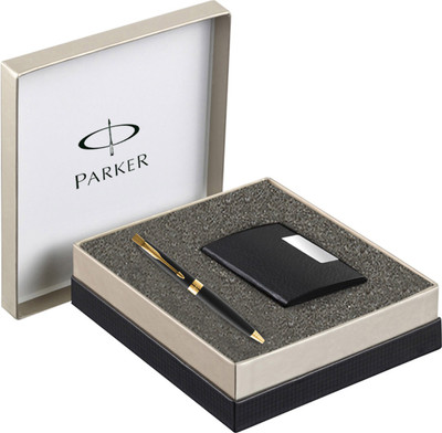 

Parker Aster Laque Gold Trim Ball Pen (Black) and Card Holder Ball Pen