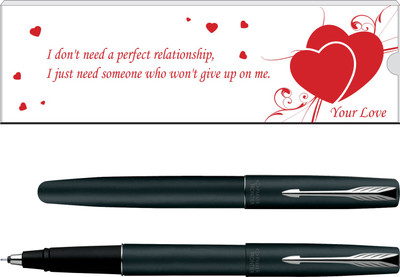

Parker Fronter Matte Black CT with Love Quote Roller Ball Pen