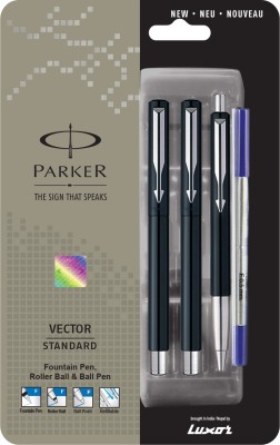 PARKER Vector Standard Triple Black Body Color (Fountain Pen+Roller Ball Pen+Ball Pen) Pen Gift Set
