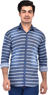 Redknee Men Striped Casual Blue Shirt