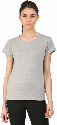 Ap'pulse Casual Short Sleeve Solid Women Grey Top