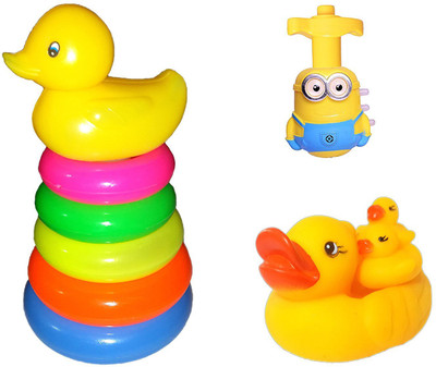 

Toys spot combo pack of 3 in 1 Premium quality Rainbow ring,Swan and Minion top spinner …(Multicolor)