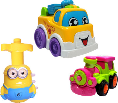 

Toys spot Premium Quality 3 in 1 (Cartoon Truck;Train;Minion Top spinner) …(Multicolor)