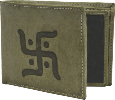 

Krosshorn Men Green Genuine Leather Wallet(9 Card Slots)
