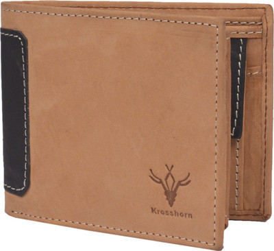 Krosshorn Men Tan Genuine Leather Wallet(9 Card Slots)