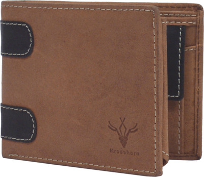 

Krosshorn Men Tan Genuine Leather Wallet(9 Card Slots)