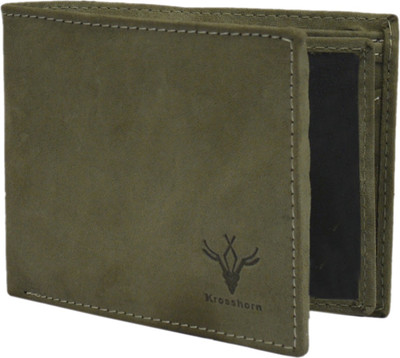 

Krosshorn Men Green Genuine Leather Wallet(9 Card Slots)