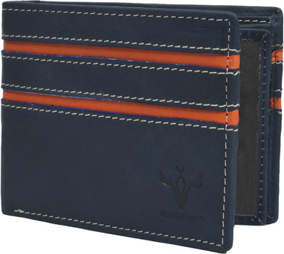 

Krosshorn Men Blue Genuine Leather Wallet(9 Card Slots)