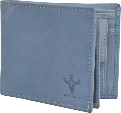 

Krosshorn Men Blue Genuine Leather Wallet(9 Card Slots)