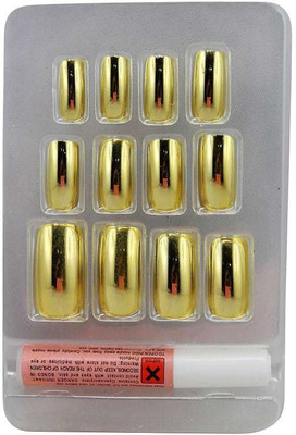 

Ear Lobe & Accessories Nails Tips With Nail Glue Golden(Pack of 12)