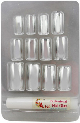 

Ear Lobe & Accessories Nails Tips With Nail Glue Silver(Pack of 12)