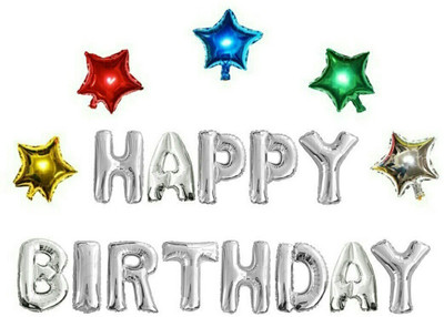 

PartyballoonsHK Solid Happy Birthday letter With Multi colored Star Foil Balloon(Multicolor, Silver, Pack of 1)