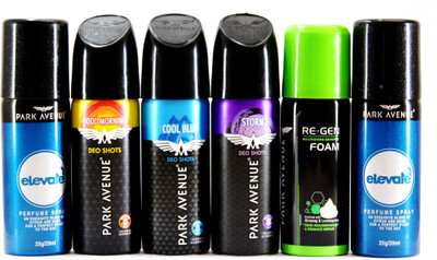 

Park Avenue Elevate, Re-Gen Shaving Foam, Cool Blue, Good Morning & Storm Deo Shots - 6 Pcs Pack Deodorant Spray - For Men(181 g, Pack of 6)