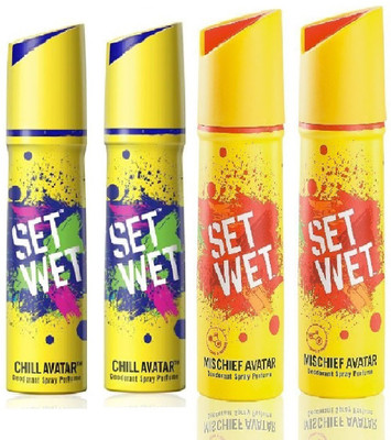 

Set Wet 2 chill Avatar 2 Mischief Avatar set of 4 Deodorant Spray - For Men(150 ml, Pack of 4)