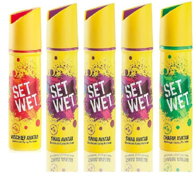 

Set Wet 1 Mischief Avatar And 3 Swag Avatar 1 Charm Avatar Set of 5 Deodorant Spray - For Men(150 ml, Pack of 5)