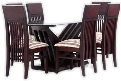 

shop klass Glass 6 Seater Dining Set(Finish Color - reddish brown)