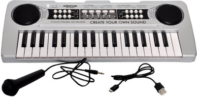 

Toyshine 37 Keys Piano with DC output, Mobile Charging (USB Included) and Microphone - 2(Silver)
