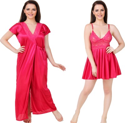 Bombshell Women Nighty with Robe(Pink)