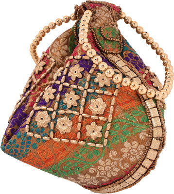 

Craft Trade Cotton Beaded Button Multi color Potli Bag Potli(Multicolor)