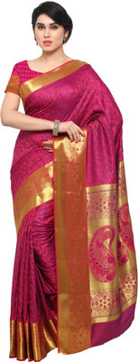 

Varkala Silk Sarees Woven Kanjivaram Art Silk Saree(Pink), Rani
