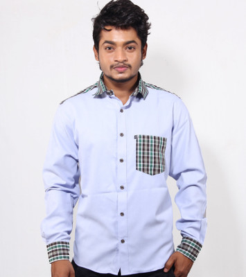 FAVIO Men Solid Casual Light Blue Shirt