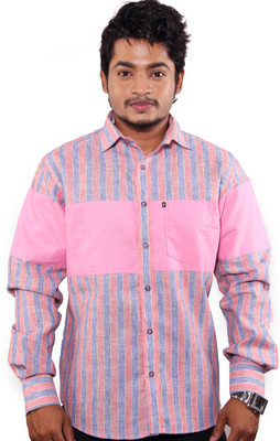 FAVIO Men Striped Casual Pink Shirt