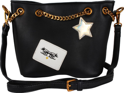 

Pink Rose Women Casual Black PU Sling Bag