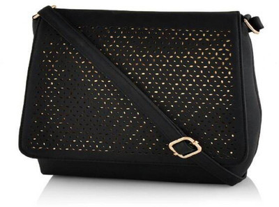 

PEony Women Casual Black PU Sling Bag
