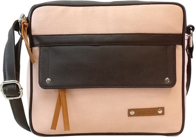 

Lemon Trunk Women Pink, Brown Canvas, PU Sling Bag, Brown;pink