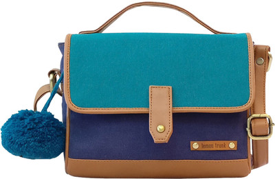 

Lemon Trunk Women Blue, Green, Tan Canvas, PU Sling Bag