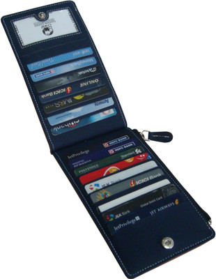

SAW LEATHER GOODS Girls Casual Blue Artificial Leather Card Holder(17 Card Slots), Blue;tan