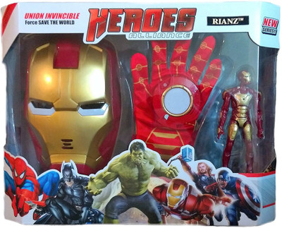kts khalsa toys and sales Avengers 3 in 1 Gift-set 1 Glove + 1 Mask + 1 Action Figure (IRON MAN)(Multicolor)