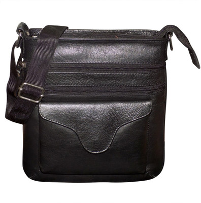 

Kan Genuine Leather Travel Bag/Messenger Bag/Travel Pouch/Sling Bag for Men & Women Small Travel Bag - Medium(Black)