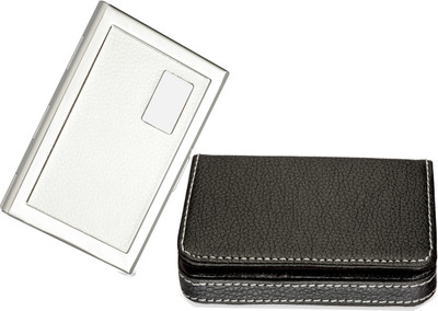 billionBAG billionBAG High Quality | Combo of 2 | Steel White Metal Waterproof ATM And 1 Black Leather Piece Visiting Card Holder 6 Card Holder (Set of 2) 6 Card Holder(Set of 2, Multicolor)