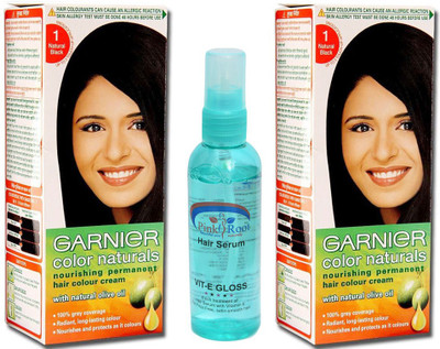 Garnier NATURAL BLACK HAIR COLOUR PACK OF 2 WITH PINK ROOT HAIR SERUM(Set of 2)