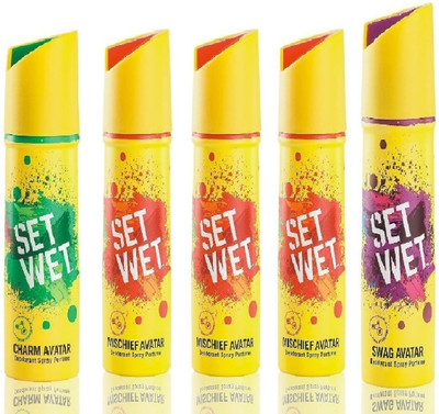 

Set Wet 1 Charm Avatar And 3 Mischief Avatar 1 Swag Avatar Set of 5 Deodorant Spray - For Men(150 ml, Pack of 5)